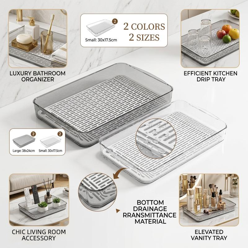 Meal Prep Organizer - صينية تجفيف أطباق بلاستيكية مستطيلة مزدوجة